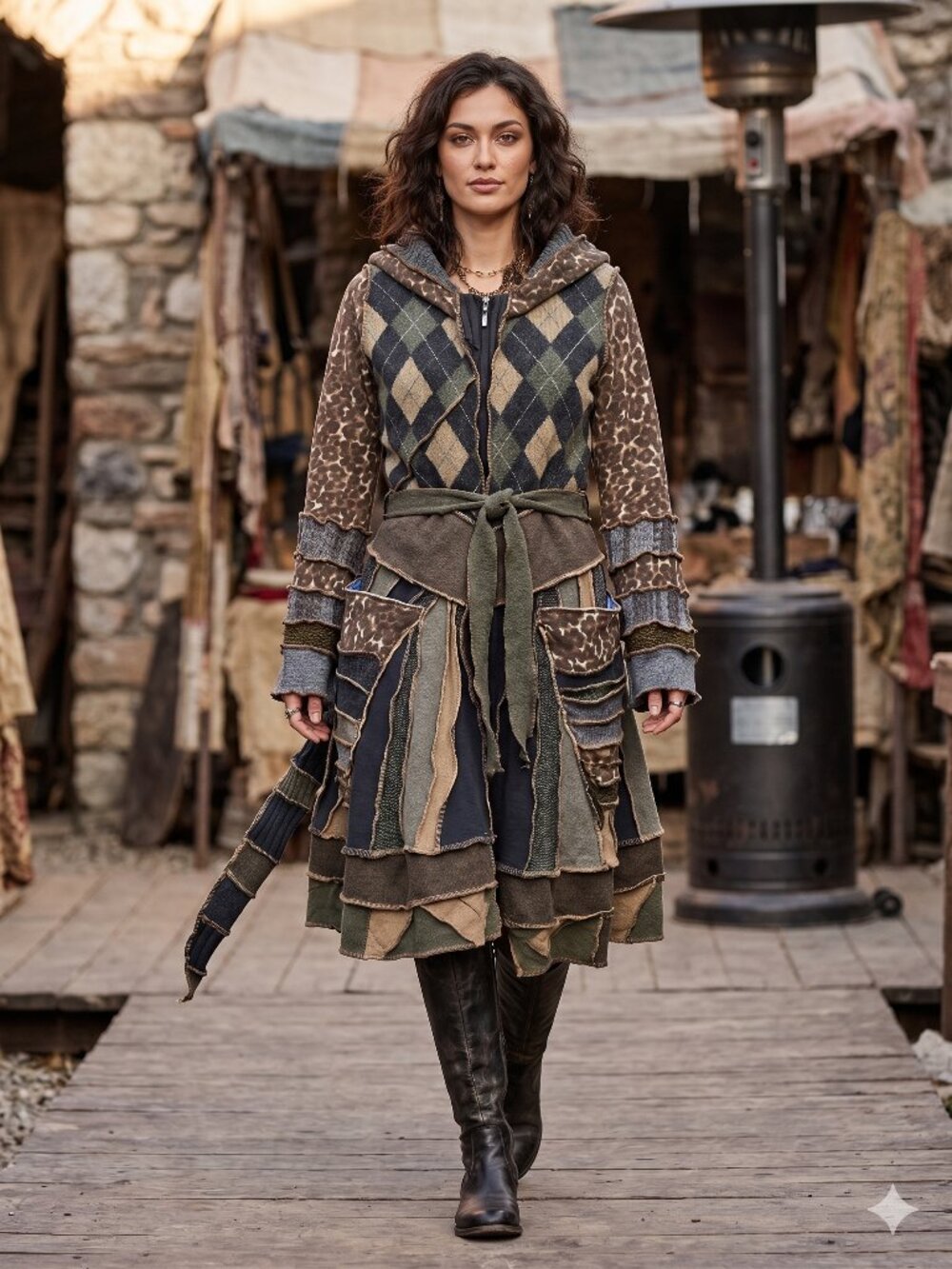 One-of-a-Kind Woodland Patchwork Sweater Coat - M